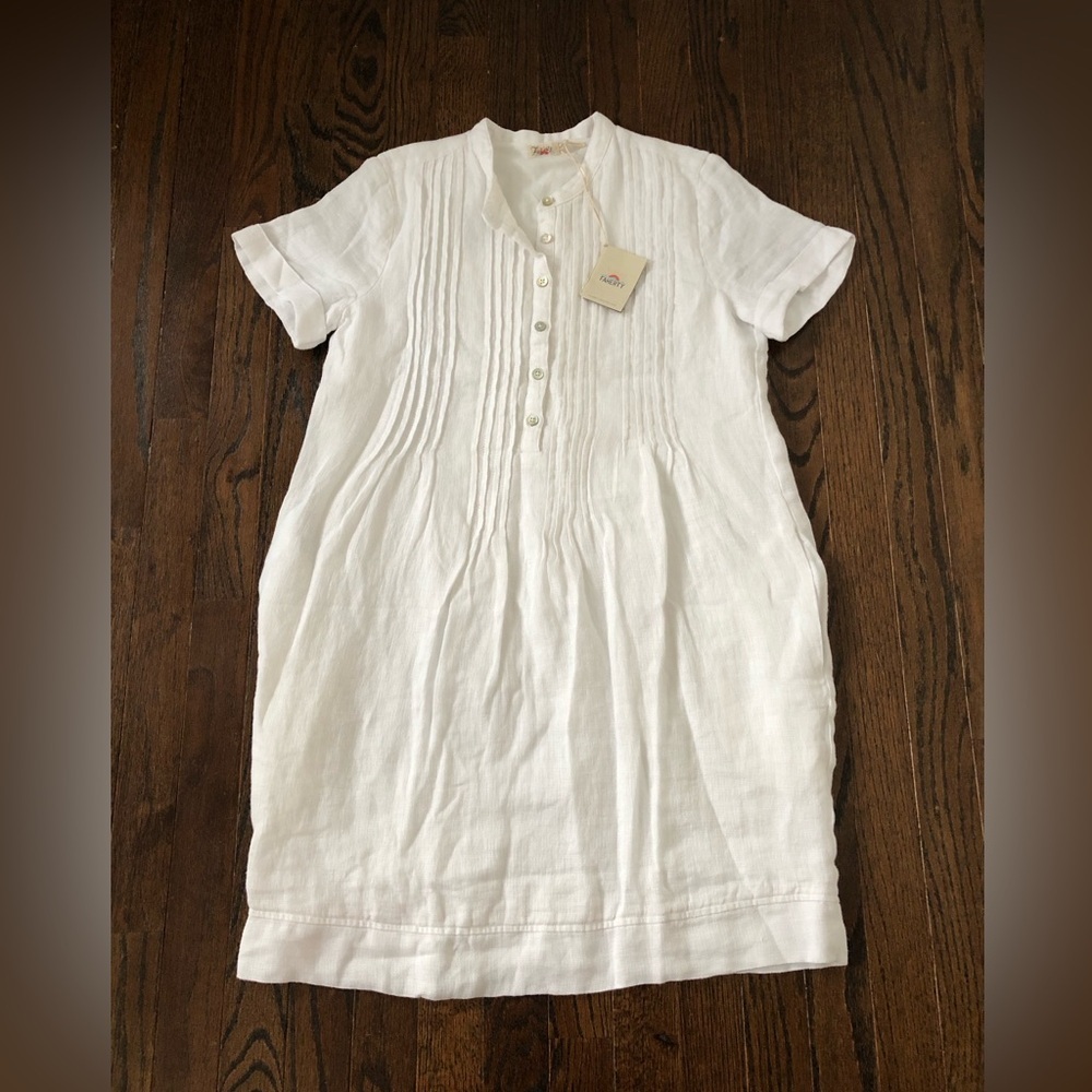 Faherty Women’s XS Gemina White 100% Linen Short-Sleeved Pleated Dress - NWT! - Picture 2 of 13